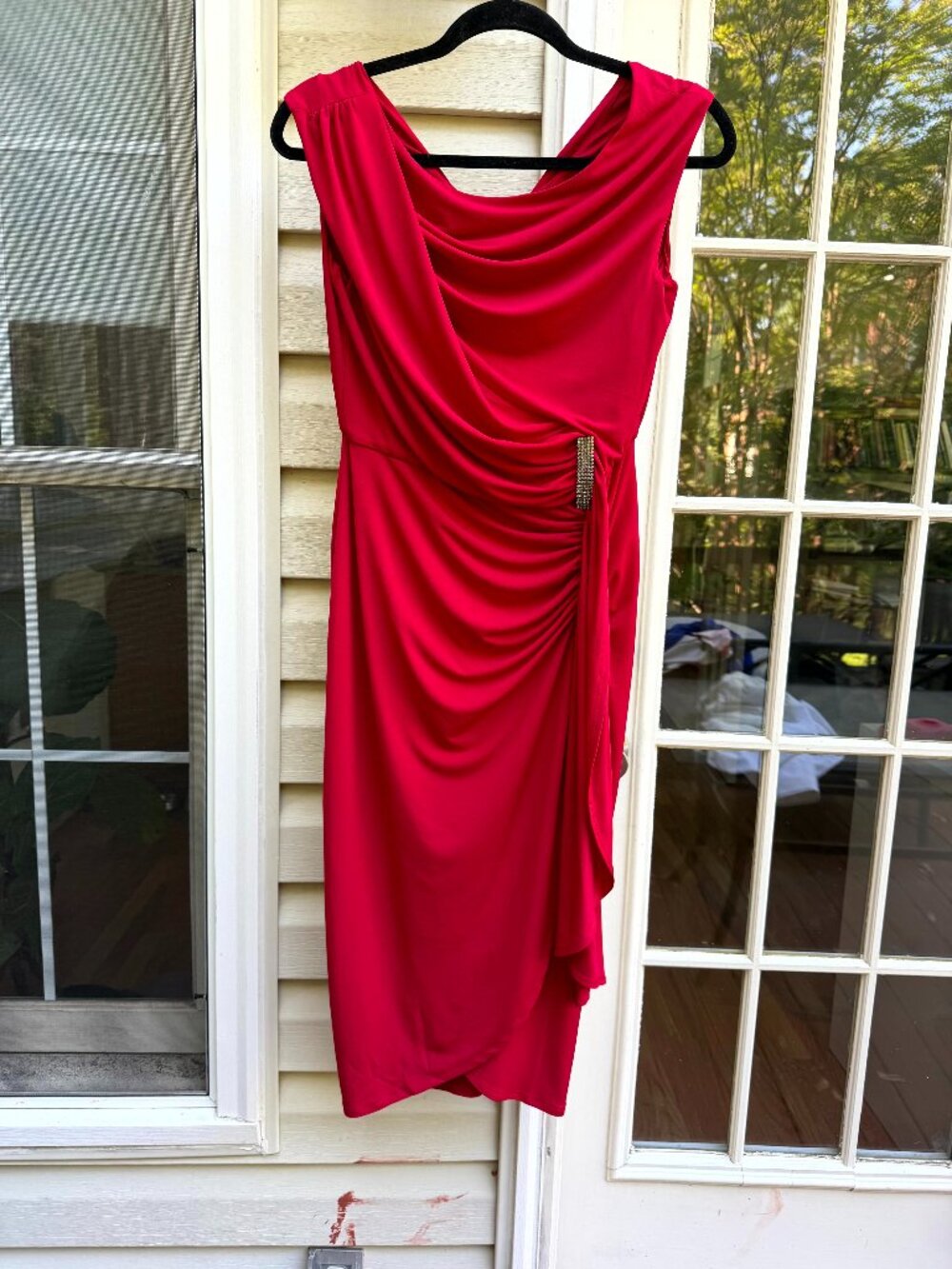 London Times Ruched Cocktail Sleeveless Draped Sheath Dress, Size 6